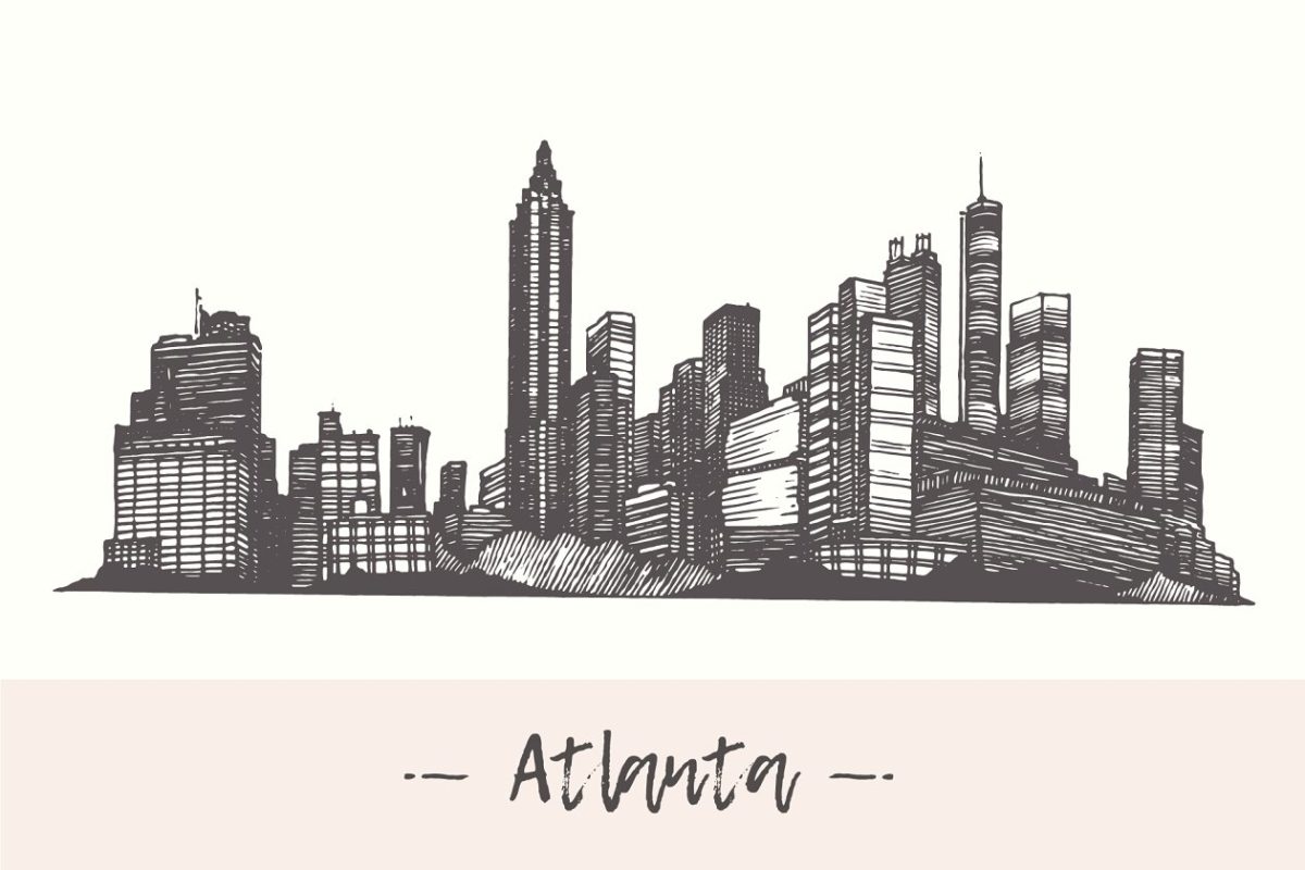 美国亚特兰大城市天际线手绘素描素材 Atlanta skyline (USA)