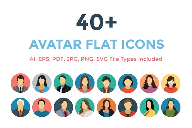 职业形象矢量图标 40+ Avatars Flat Icons