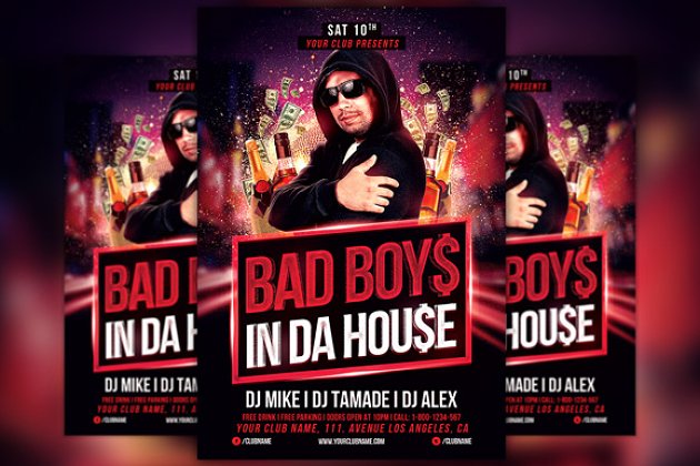 人物音乐海报模板 Bad Boys Party Flyer Template