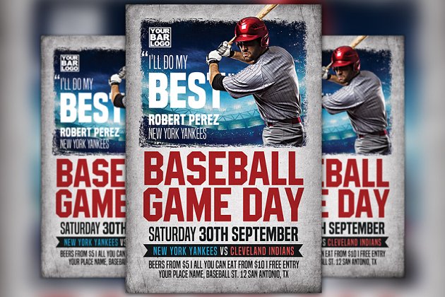 棒球比赛日传单设计模板 Baseball Game Day Flyer Template