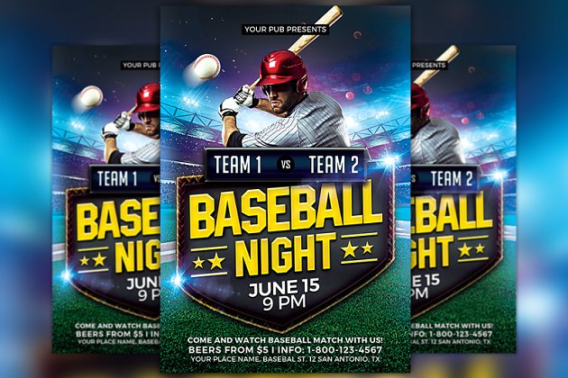 棒球比赛海报模板 Baseball Match Flyer Template