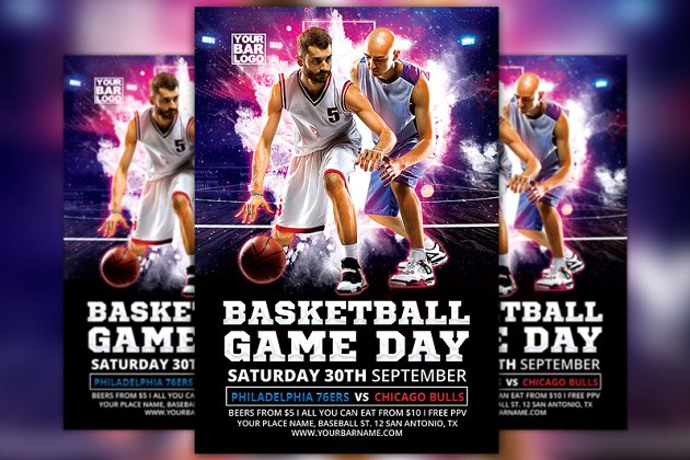 篮球比赛传单制作模板 Basketball Game Day Flyer Vol 1
