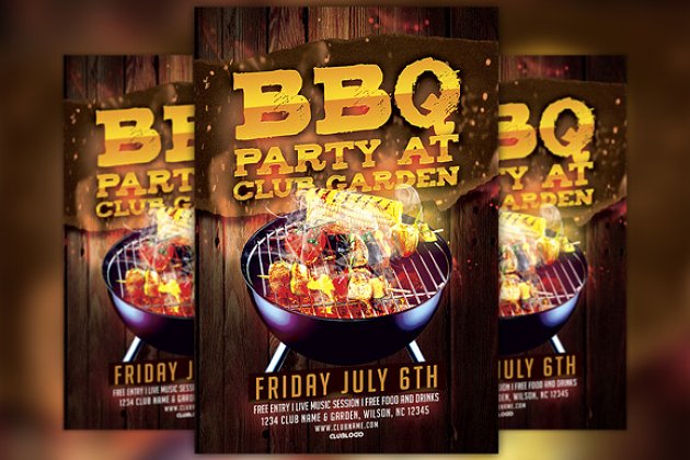 烧烤派对设计海报模板 BBQ Party Flyer Template