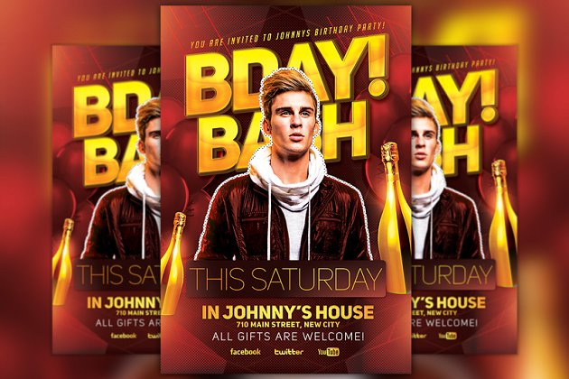 人物海报设计模板 Bday Bash Party Flyer Template