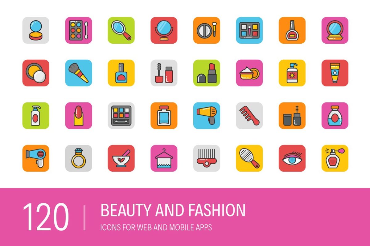 美丽和时尚的矢量图标 120 Beauty and Fashion Icons