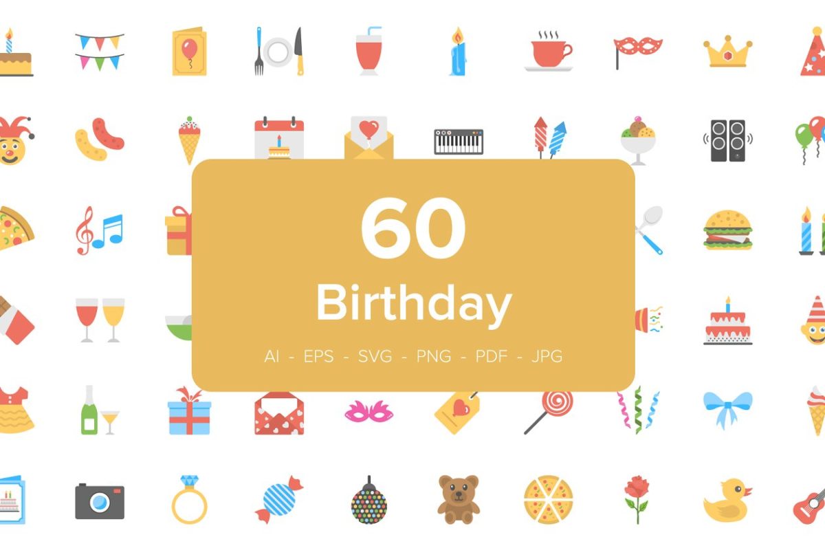 生日元素图标素材 Flat Birthday Icons