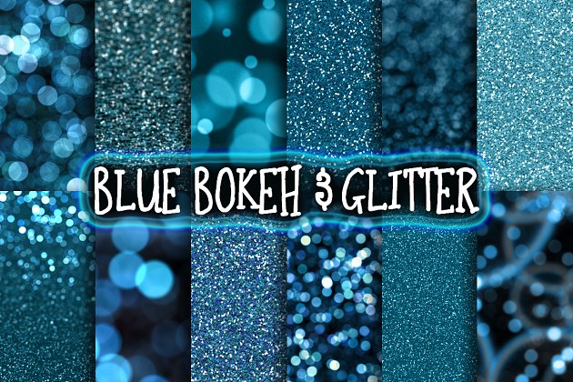 蓝色烫金亮片背景纹理 Blue Glitter & Bokeh Backgrounds