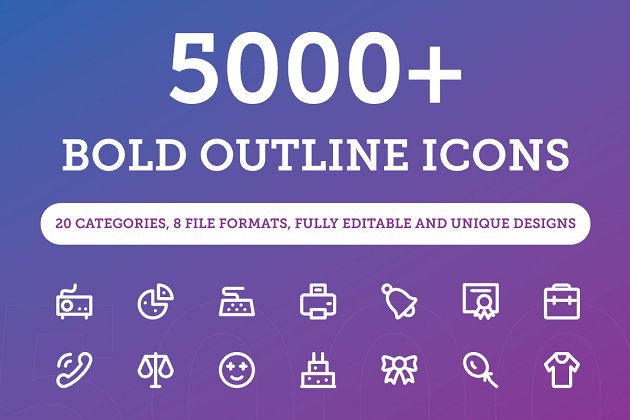 5000+粗体轮廓线条图标包 5000+ Bold Outline Icons Bundle