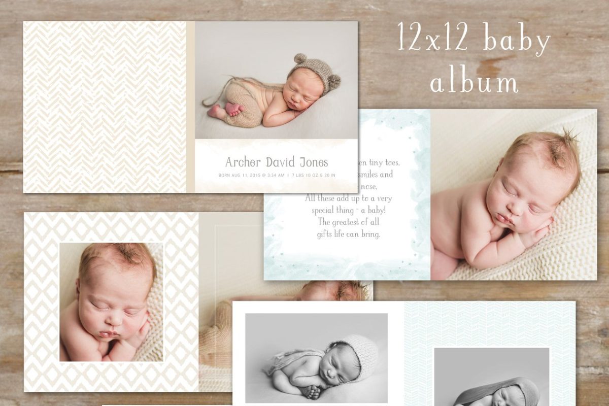 新生儿摄影艺术相册模板 Photo Book Template – Baby Boy Album