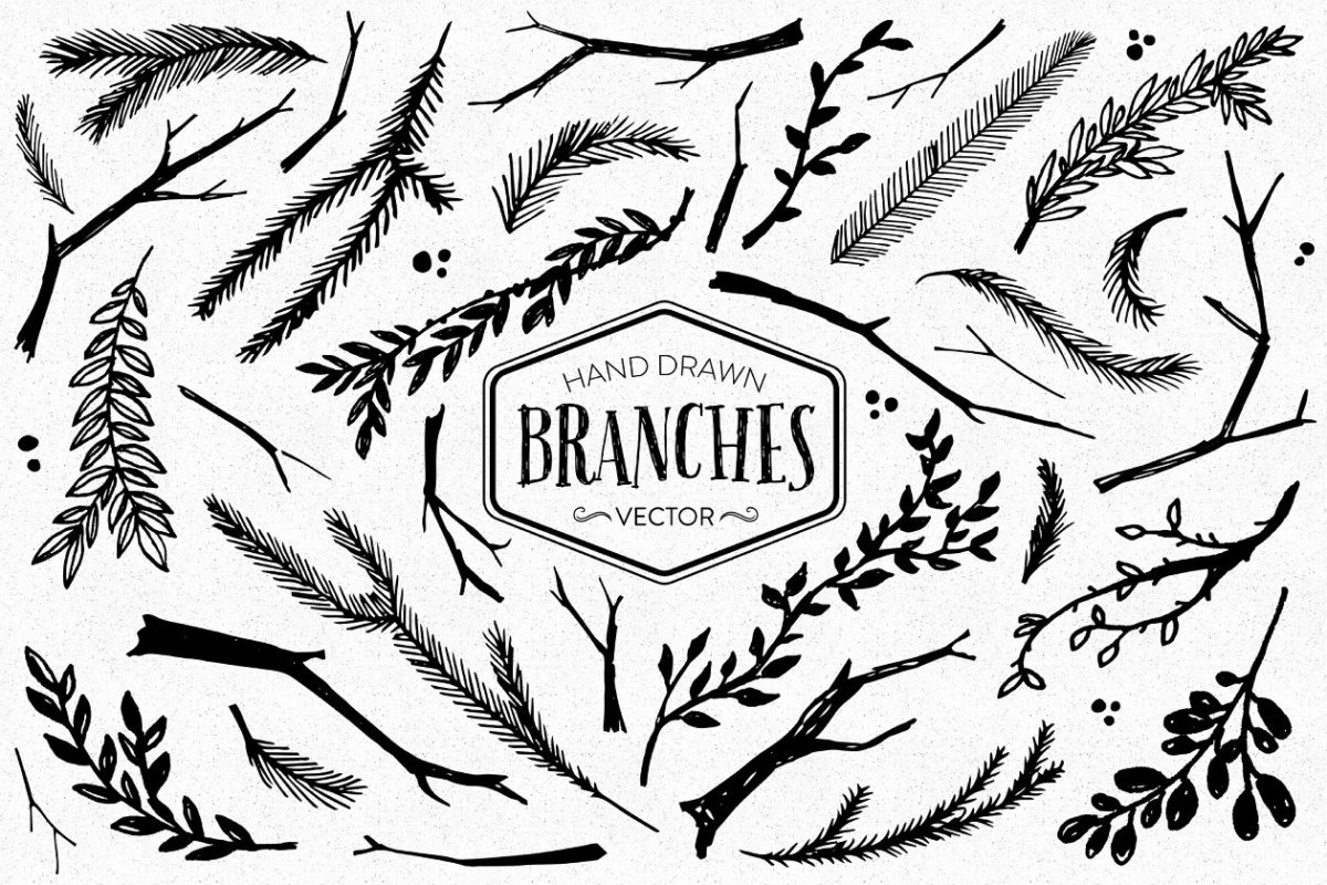 墨水植物插画 Inky Branches