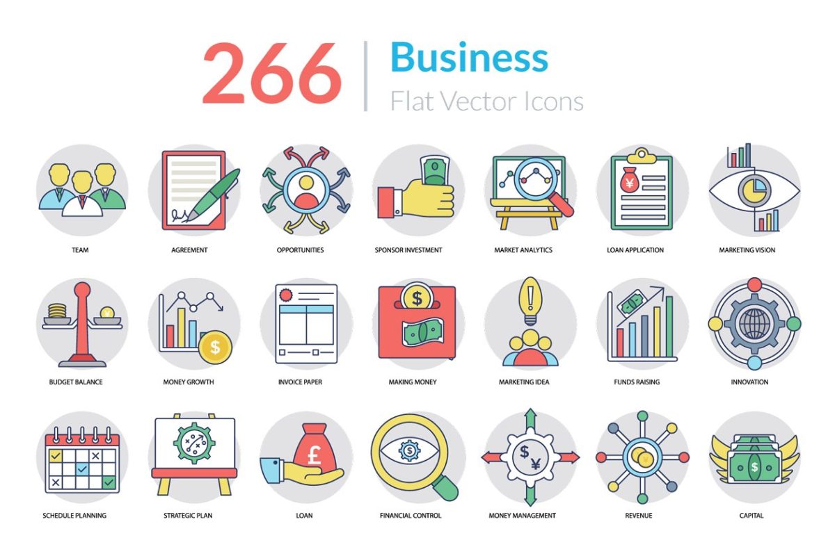 商业扁平化图标 266 Flat Business Icons