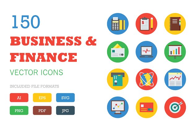商业金融矢量图标素材 150 Business and Finance Vector Icon