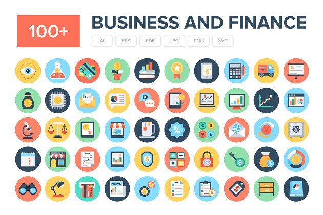 商业和金融图标素材 100+ Flat Business and Finance Icons