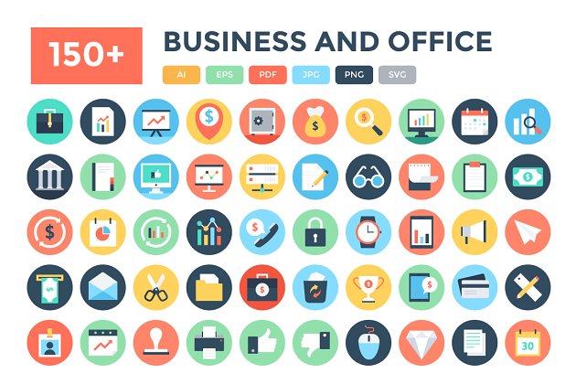 商业办公图标下载 150+ Flat Business and Office Icons