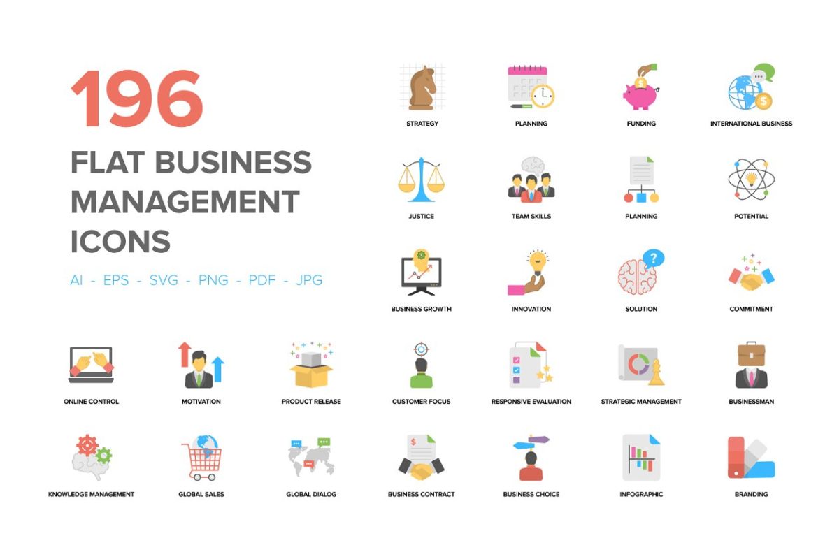 扁平化商业管理图标大全 Flat Business Management Icons