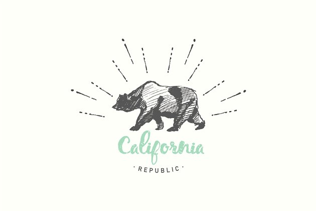 经典狗熊插画 California Republic, vintage emblem