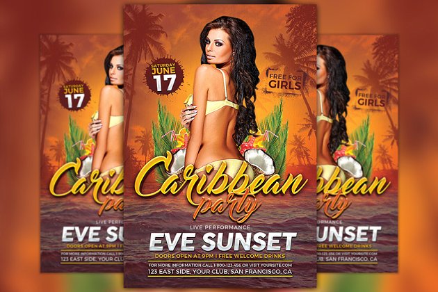 加勒比海滩派对传单模板 Carribean Party Flyer Template