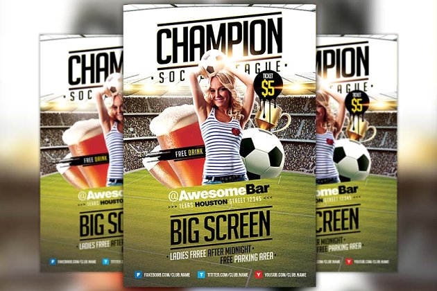 足球冠军联赛宣传单模板 Champion League Soccer Flyer