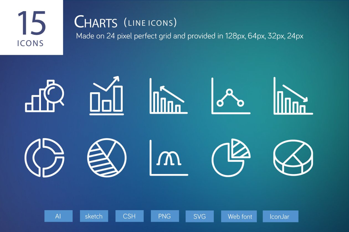 图表细线图标 15 Charts Line Icons