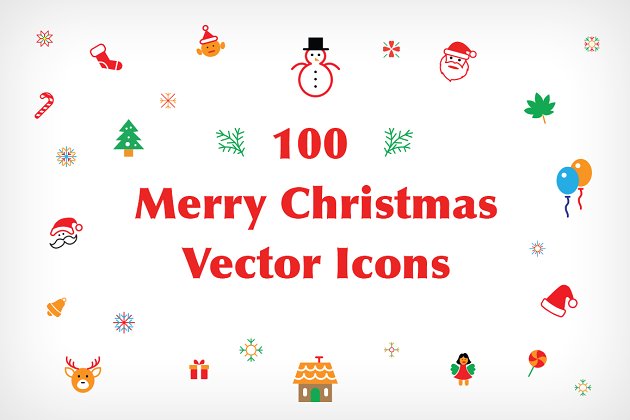 圣诞节元素图标素材 100 Merry Christmas Vector Icons
