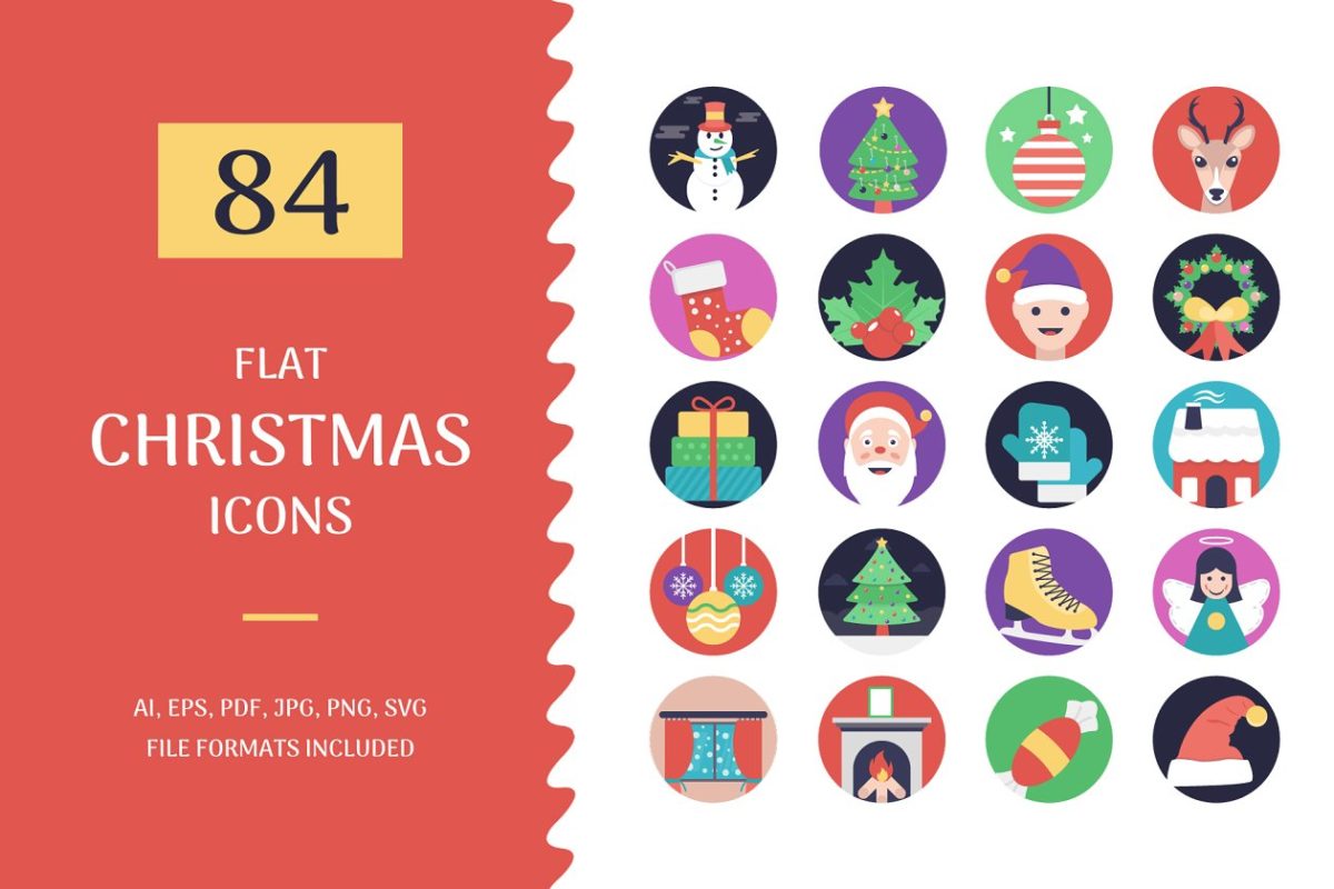 圣诞平面设计图标素材 84 Christmas Flat Design Icons