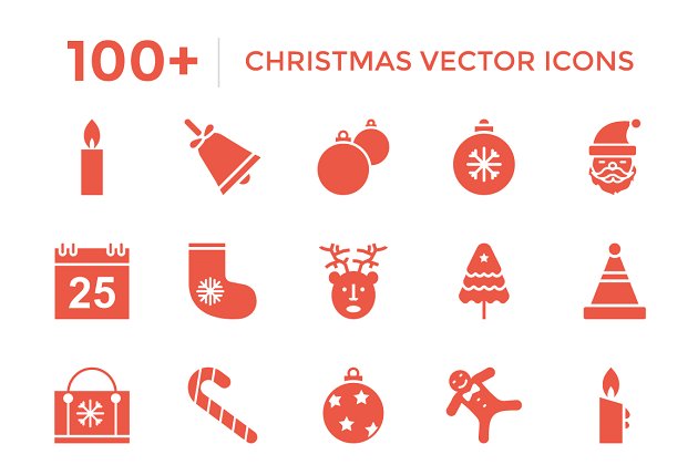 100+圣诞矢量图标 100+ Christmas Vector Icons