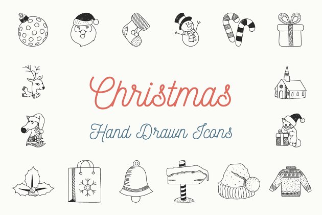 圣诞手绘图标素材 Christmas Hand Drawn Icons
