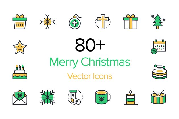 圣诞节图标素材 80+ Merry Christmas Vector Icons