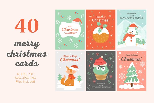 圣诞节卡片插画 40 Christmas Cards Illustrations