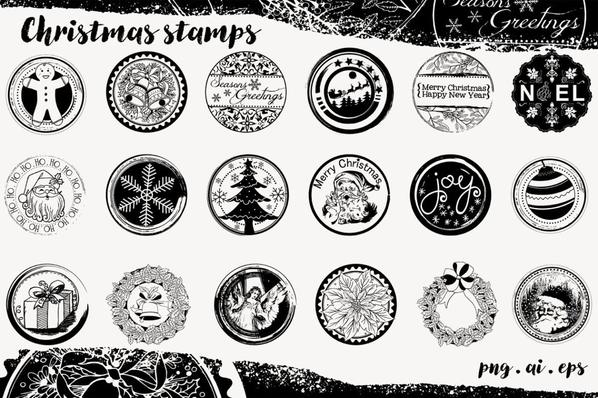 圣诞节图章插画集 Christmas Seals Digital Stamp Set