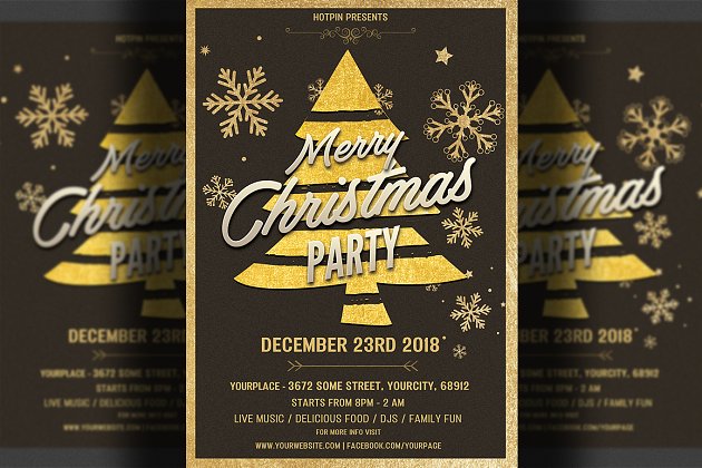金色圣诞派对宣传海报模板 Gold Christmas Party Flyer Template