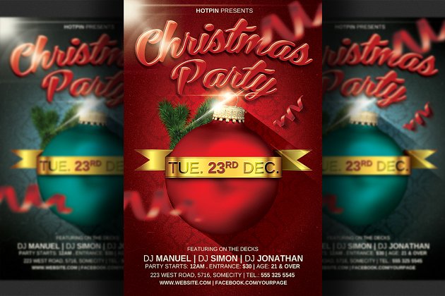 圣诞节排队宣传单制作模板 Christmas Party Flyer Template v2