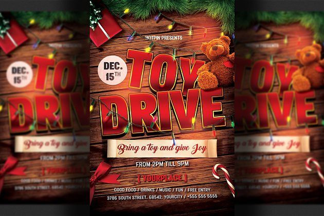 圣诞节玩具海报设计模板 Christmas Toy Drive Flyer Template