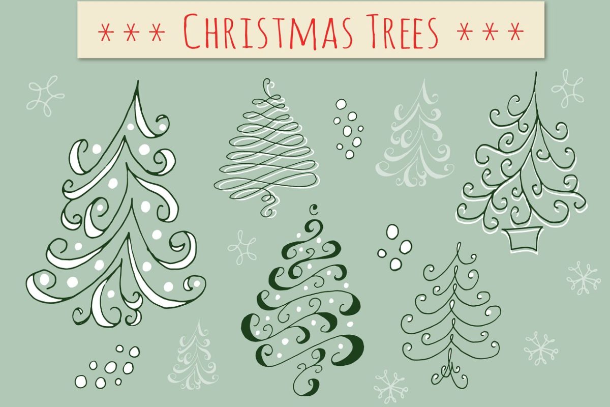 可爱涂鸦圣诞树 Cute Doodle Christmas Trees