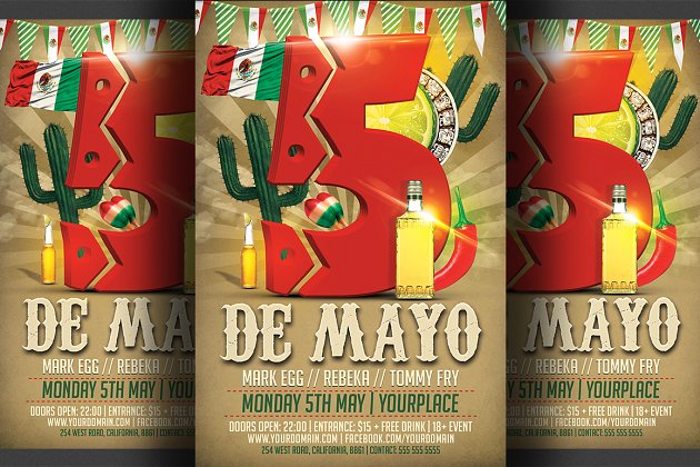 墨西哥节日元素海报模板 Cinco De Mayo Flyer Template
