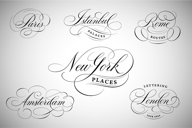 纽约伦敦巴黎风格字体图形模板 New York, London, Paris  etc. logos