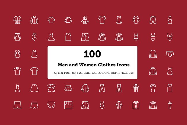 服饰图标素材 100 Men and Women Clothes Icons