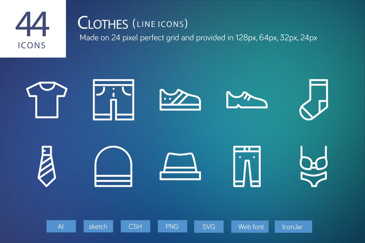 服饰矢量图标素材 44 Clothes Line Icons