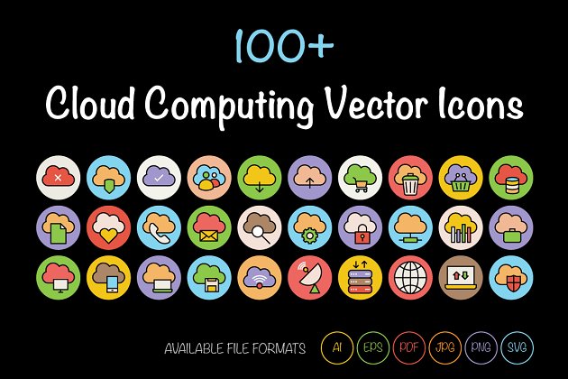 100+云计算矢量图标 100+ Cloud Computing Vector Icons.