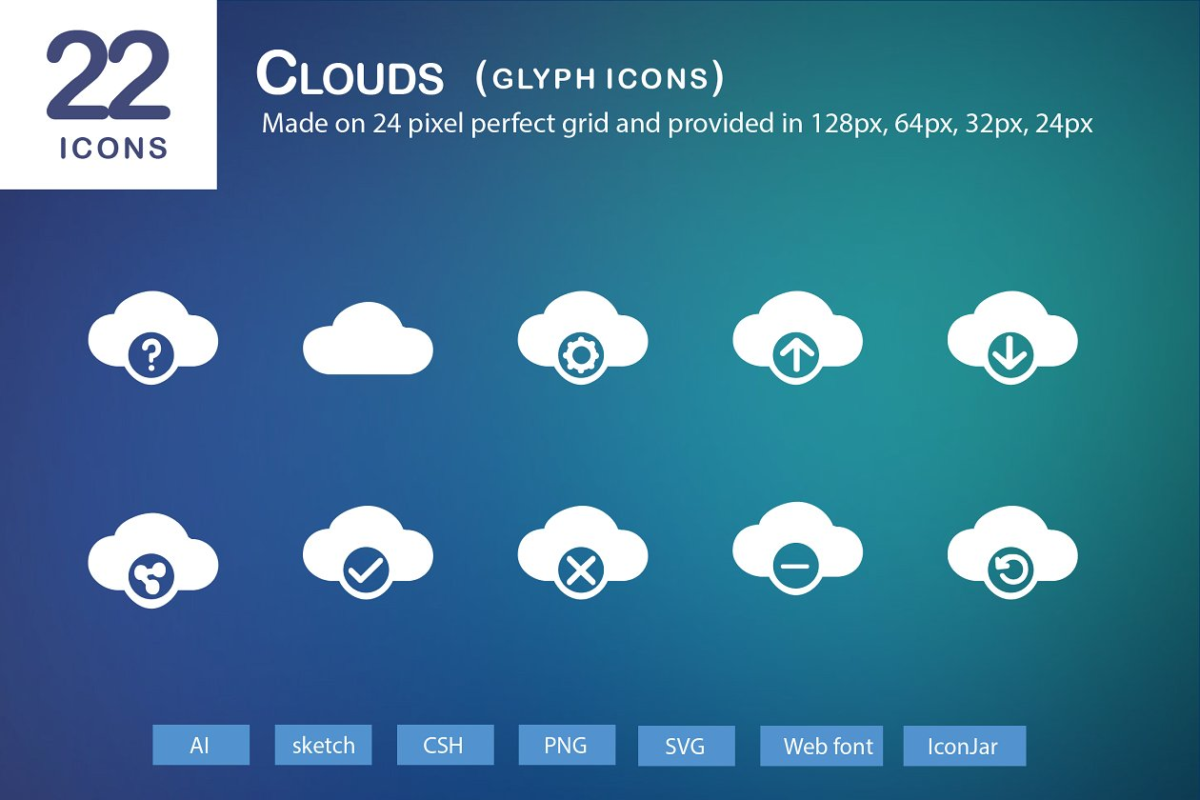 云图标素材 22 Clouds Glyph Icons