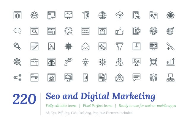 SEO市场营销图标 220 SEO and Digital Marketing Icons