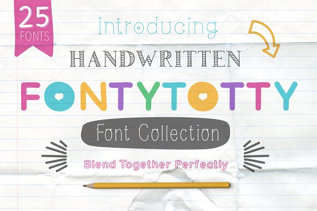 可爱的设计字体 Fontytotty 25 Font Collection Pro