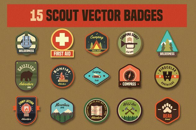 复古团队徽章图标 15 Scout Vector Badges icon