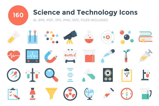 科学技术图标 160 Flat Science and Technology Icon