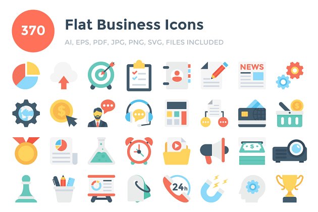 扁平化商业图标素材 370 Flat Business Icons