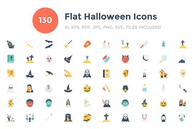 万圣节矢量图标下载 130 Flat Halloween Icons