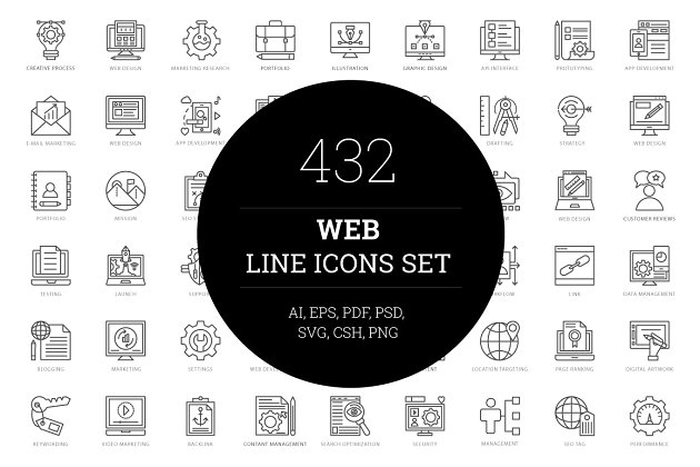 432个Web线型线条图标 432 Web Line Icons