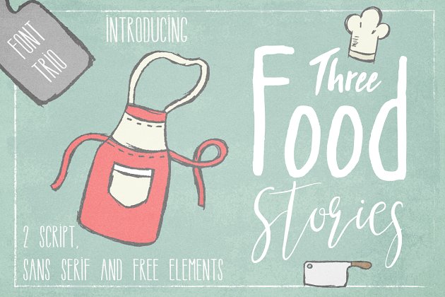 手写食物字体插画 Three Food Stories [Font Trio] Pro
