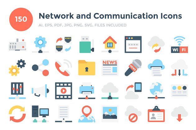 150个网络和通讯图标 150 Network and Communication Icons