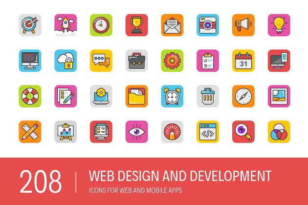 网页设计和开发图标素材 208 Web Design and Development Icons